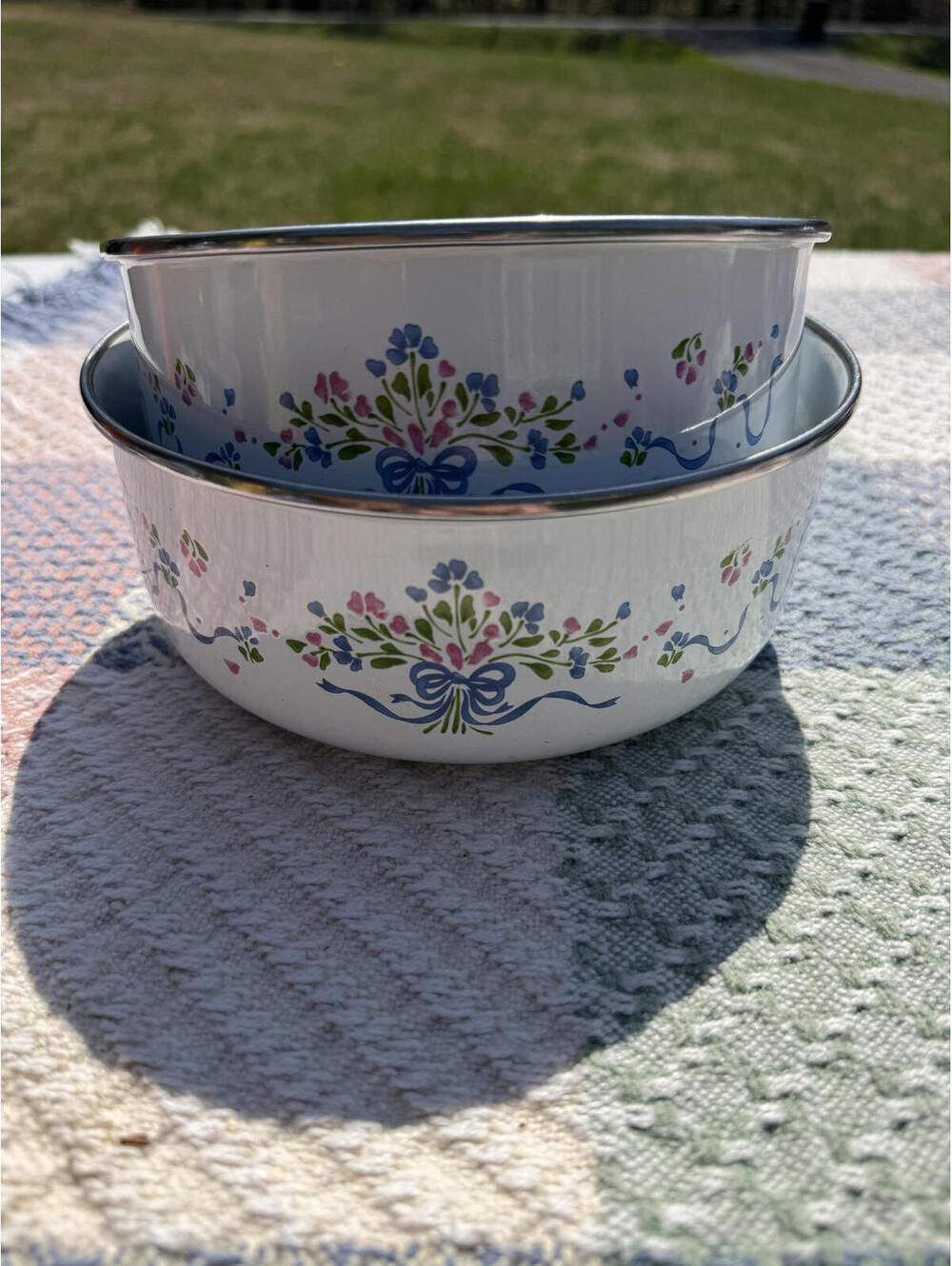 Vintage Floral Enamelware Bowls Set of 2